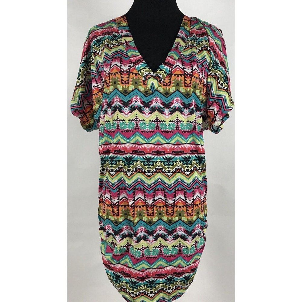 Jantzen Bathing suit Stretch‎ Cover Up Dress Ruched Geometric Size Small